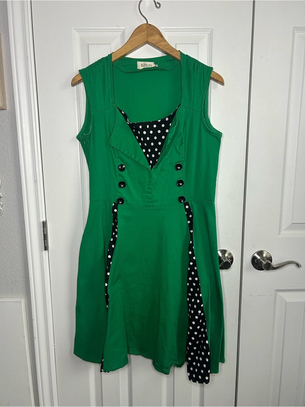 KILLREAL green & polka dot sleeveless retro rockabilly dress
